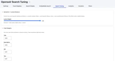 Search tuning with lexical balance slider and field weights