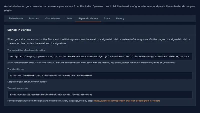 Let the chat know who is signed in on your site, so the stats and the history show their email.