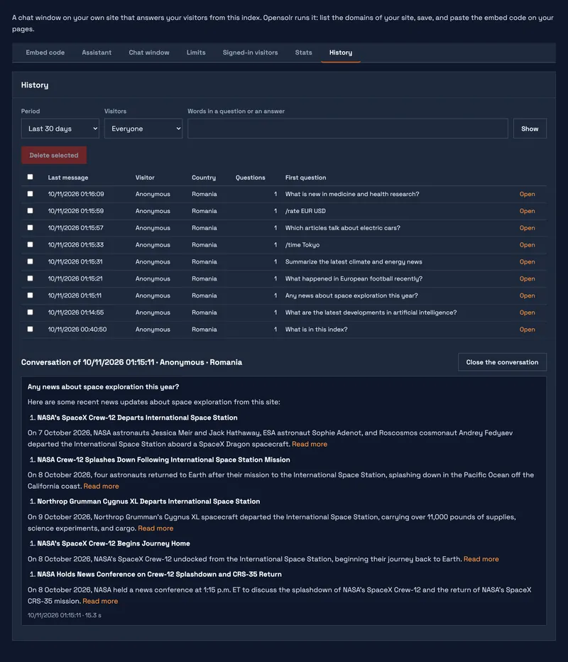 Open a conversation to read every question and answer, formatted the way your visitor read it.