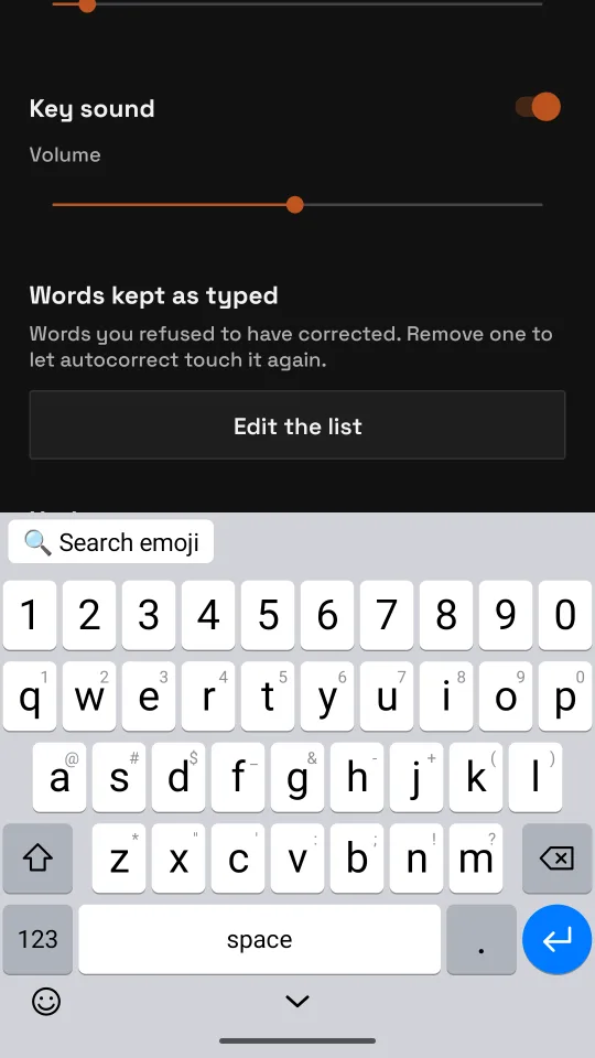 The iOS layout, with a number row