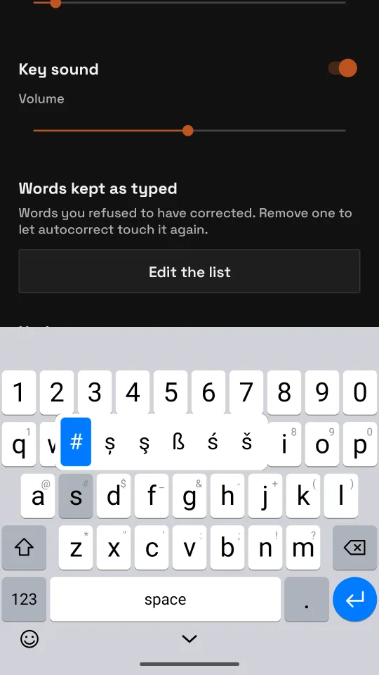 Long press: symbol first, then accents