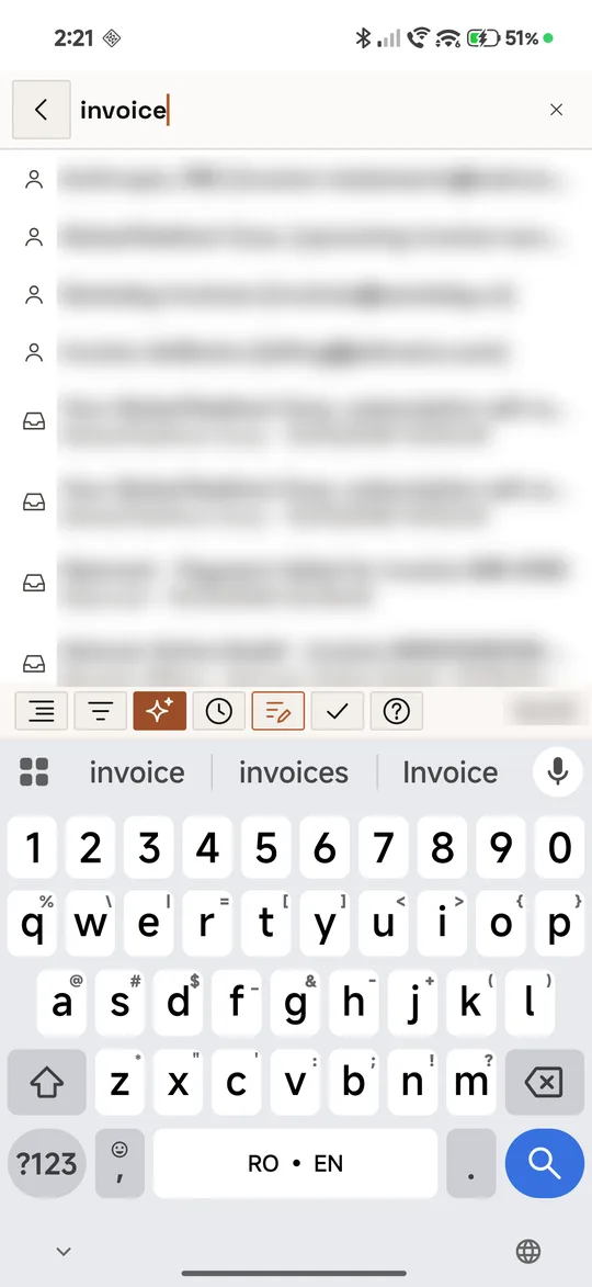 The search screen with a few letters typed and, under the search box, suggested people and suggested conversations