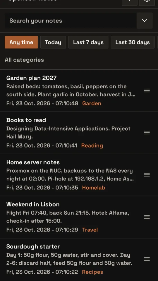 Date and category filters
