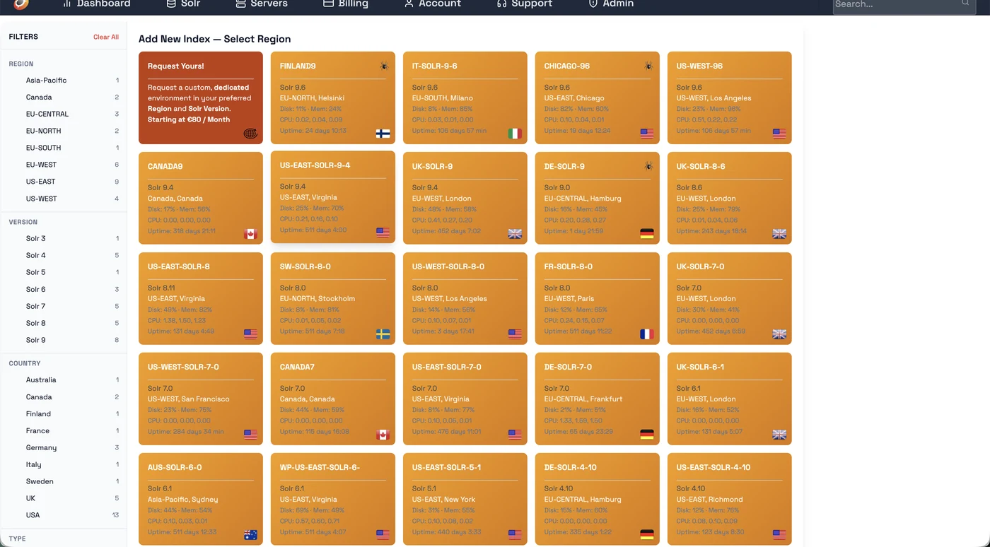 Choose a crawler-enabled Solr server
